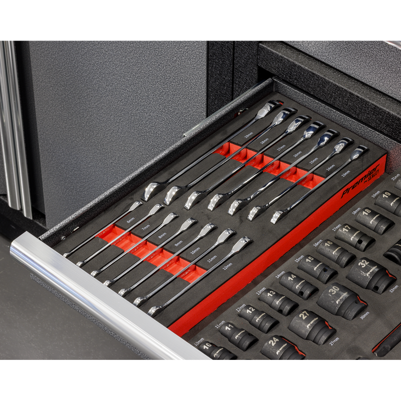 SEALEY TBT49 Premier Ratchet Spanner Set with Tool Tray 14pc