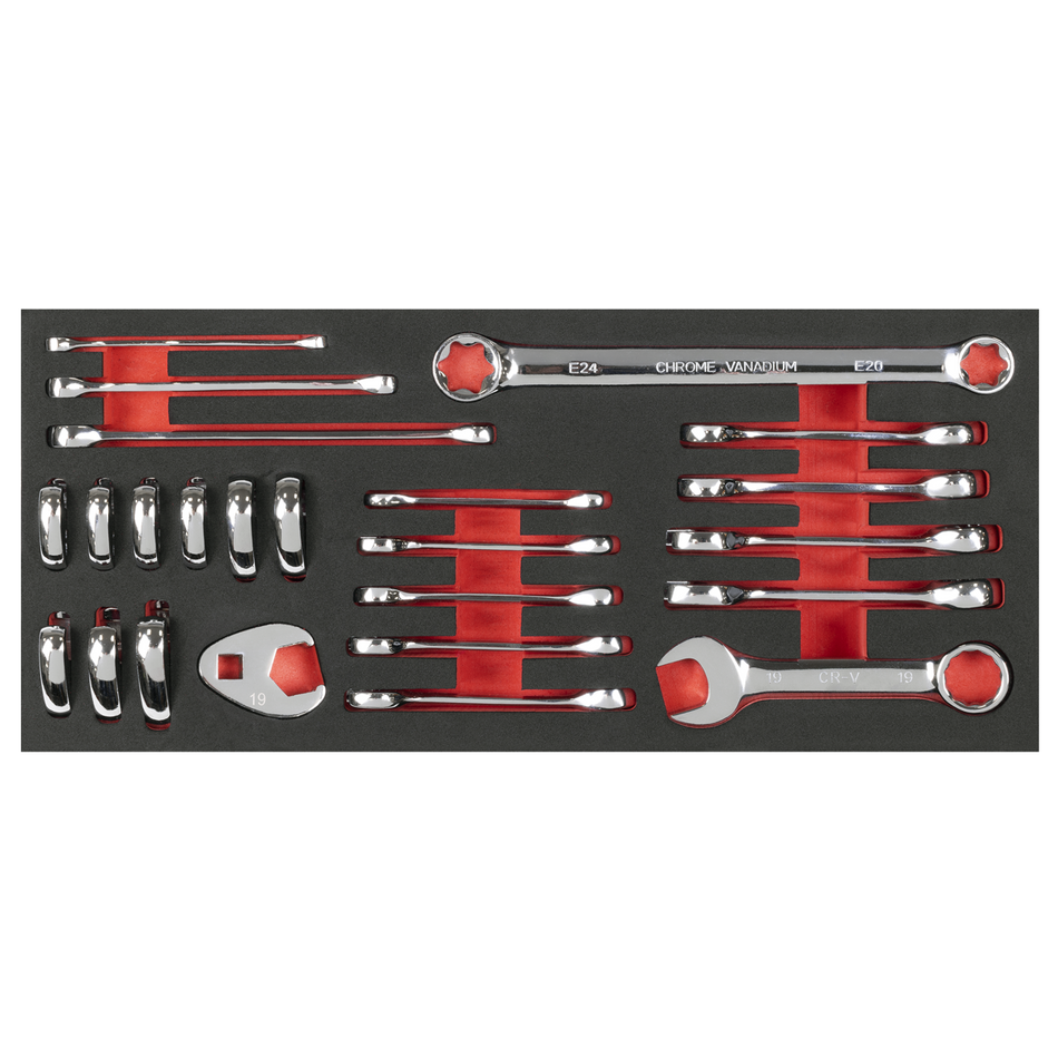 Sealey TBT50 Stubby Combination, TRX-Star* & Crow's Foot Spanner Set with Tool Tray 24pc
