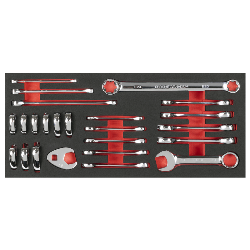 Sealey TBT50 Stubby Combination, TRX-Star* & Crow's Foot Spanner Set with Tool Tray 24pc