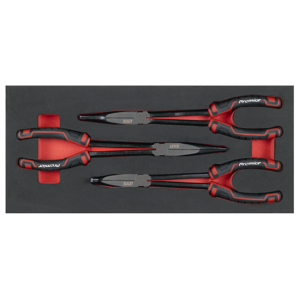 Sealey TBT58 Long Needle Nose Pliers Set with Tool Tray 3pc