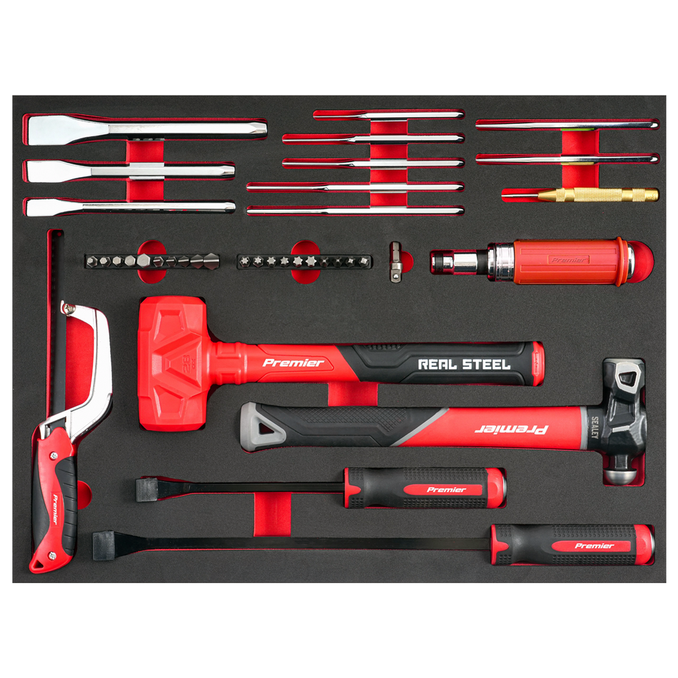 Sealey TBT66 Premier Striking, Pry Bar, Hacksaw & Impact Screwdriver Set with Tool Tray 39pc