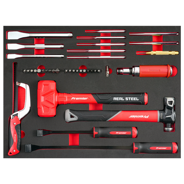 Sealey TBT66 Premier Striking, Pry Bar, Hacksaw & Impact Screwdriver Set with Tool Tray 39pc