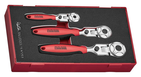 Teng Tools TEA7203 1/4", 3/8" & 1/2" Ratchet Flex Head Set FOAM1 3 Pieces