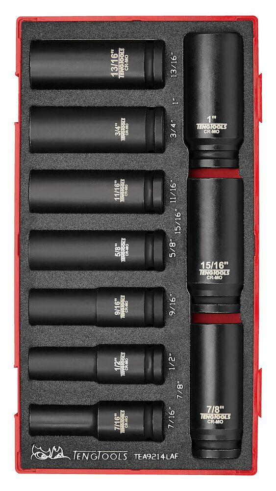 Teng Tools TEA9214LAF 1/2" Deep Impact Socket Set AF DIN FOAM1 14 Pieces