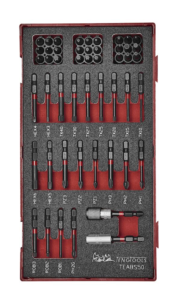 Teng Tools TEABS50 Impact Bit Set FOAM1 50 Pieces
