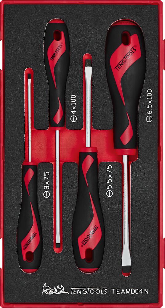 Teng Tools TEAMD04N Screwdriver Set Flat FOAM1 4 Pieces