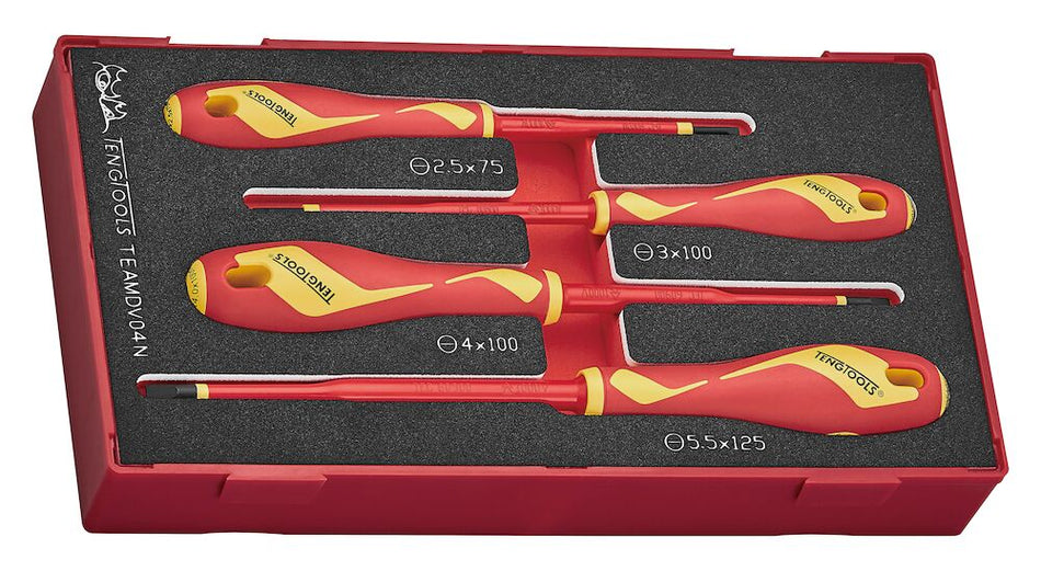 Teng Tools TEAMDV04N Insulated Screwdriver Set Flat FOAM1 4 Pieces