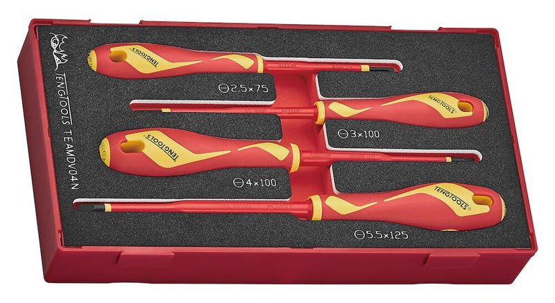 Teng Tools TEAMDV04N Insulated Screwdriver Set Flat FOAM1 4 Pieces
