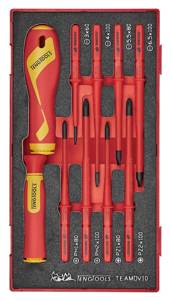 Teng Tools TEAMDV10 Insulated Interchangeable Blade Set FOAM1 10 Pieces