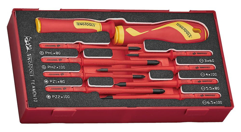 Teng Tools TEAMDV10 Insulated Interchangeable Blade Set FOAM1 10 Pieces