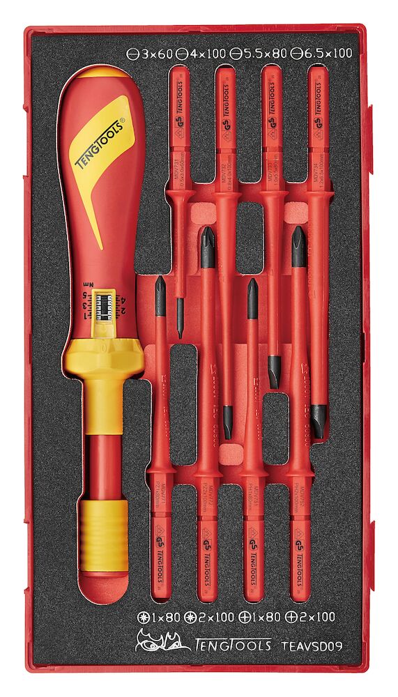 Teng Tools TEAVSD09 Torque Screwdriver Set VDE Interchangeable Blades 9 Pcs EVA