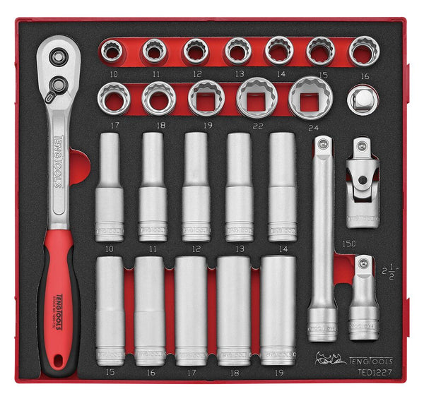 Teng Tools TED1227 1/2" Socket Set 12 pt FOAM2 27 Pieces