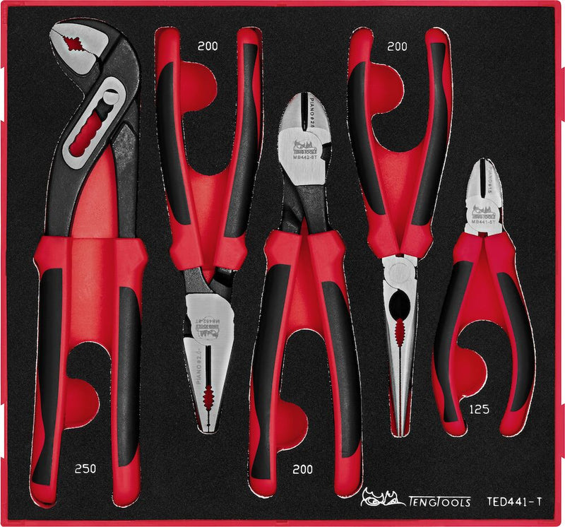 Teng Tools TED441-T Plier Set TPR Grip FOAM2 5 Pieces