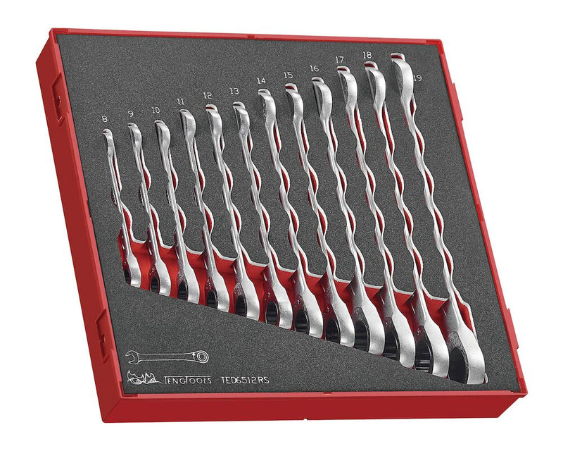 Teng Tools TED6512RS Ratcheting Combination Spanner Set RS FOAM2 12 Pieces