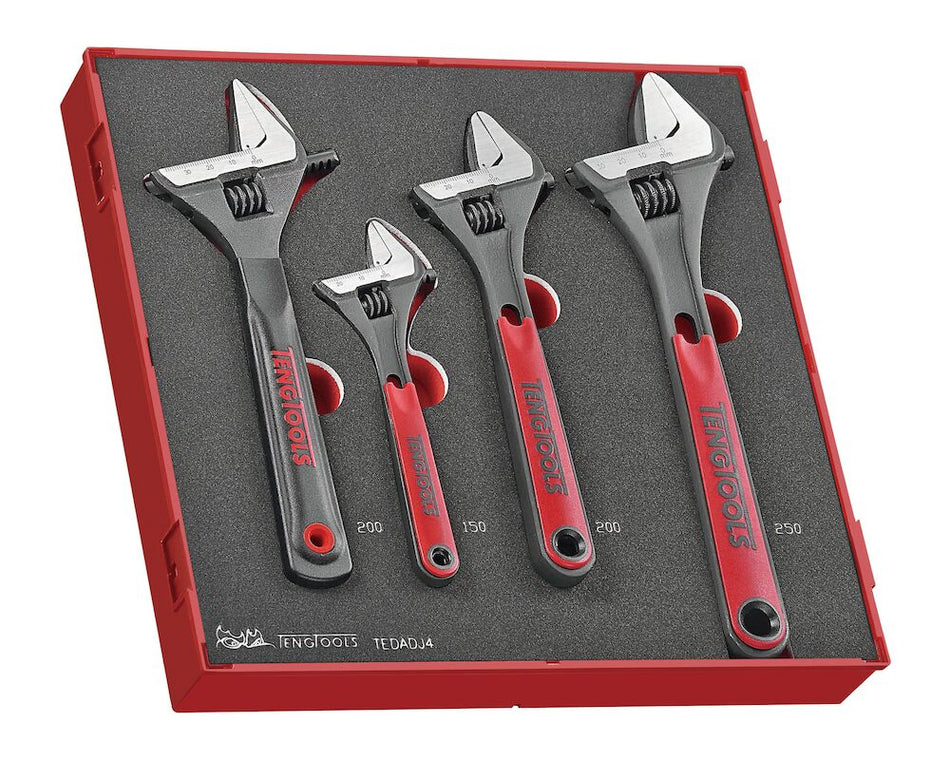 Teng Tools TEDADJ4 Adjustable Wrench Set FOAM2 4 Pieces