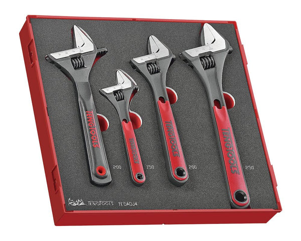 Teng Tools TEDADJ4 Adjustable Wrench Set FOAM2 4 Pieces