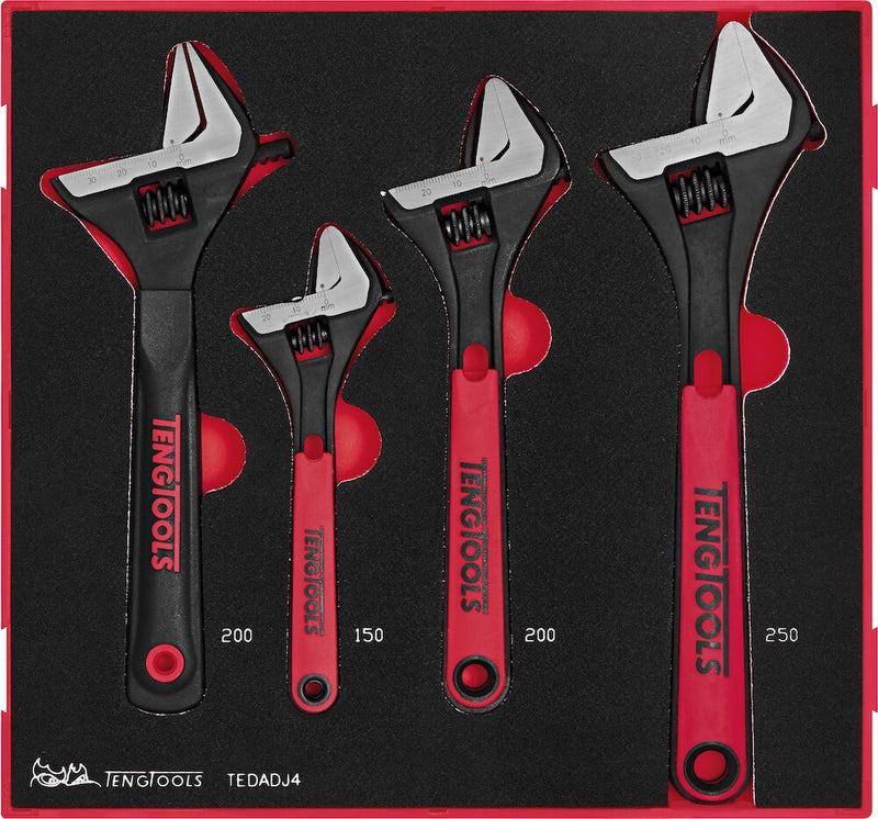 Teng Tools TEDADJ4 Adjustable Wrench Set FOAM2 4 Pieces
