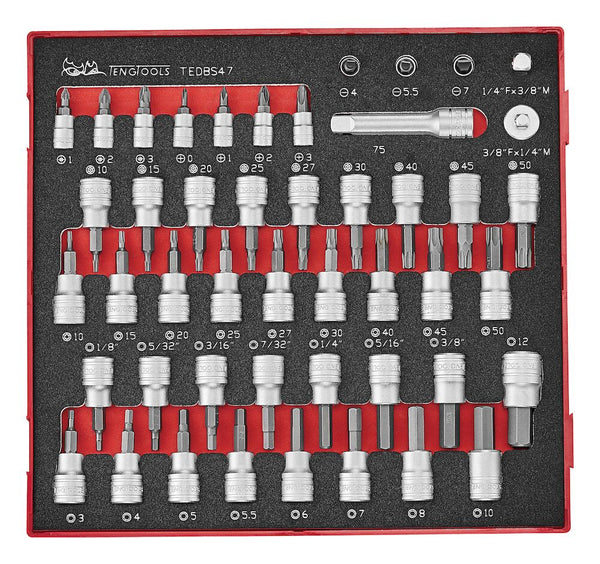 Teng Tools TEDBS47 1/4" & 3/8" Bit Socket Set FOAM2 47 Pieces