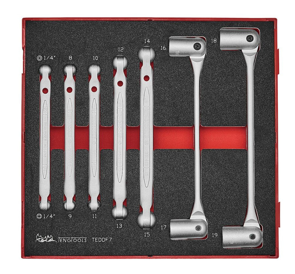 Teng Tools TEDDF7 Double Flex Wrench Set FOAM2 7 Pieces