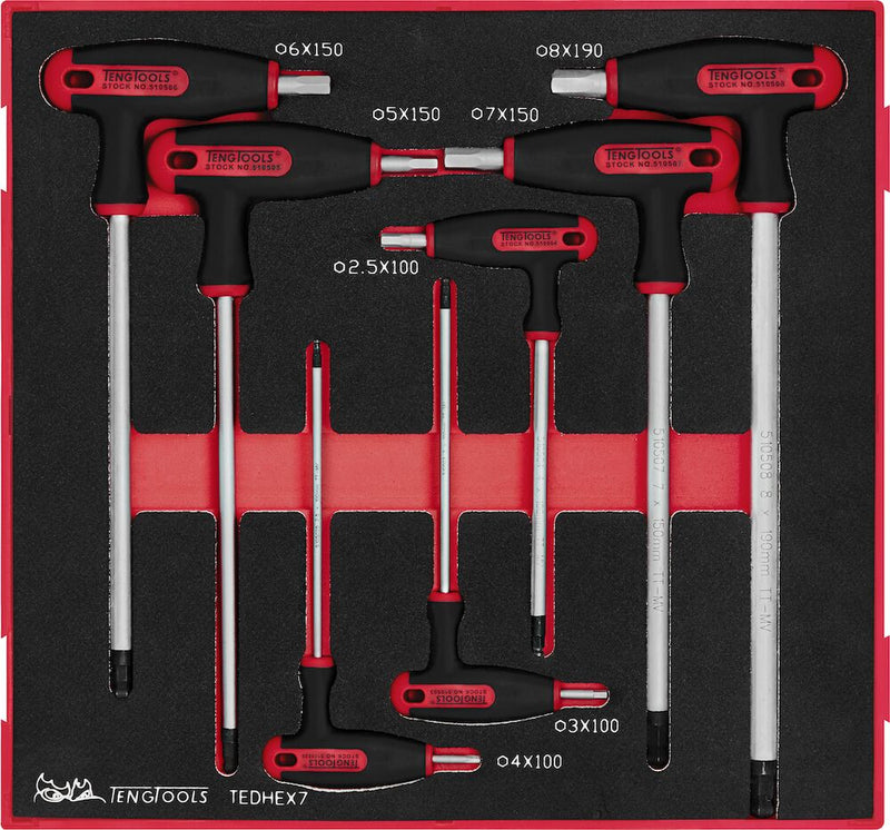 Teng Tools TEDHEX7 T-Handle Ball Point Hex Key Set FOAM2 7 Pieces