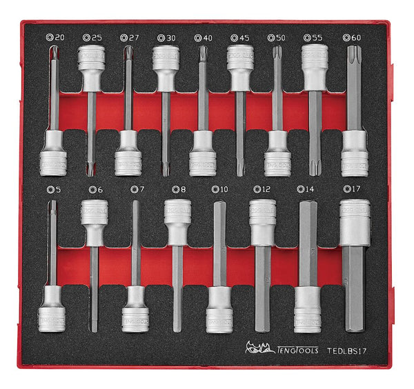Teng Tools TEDLBS17 1/2" Long Hex & TX Bit Socket Set FOAM2 17 Pieces