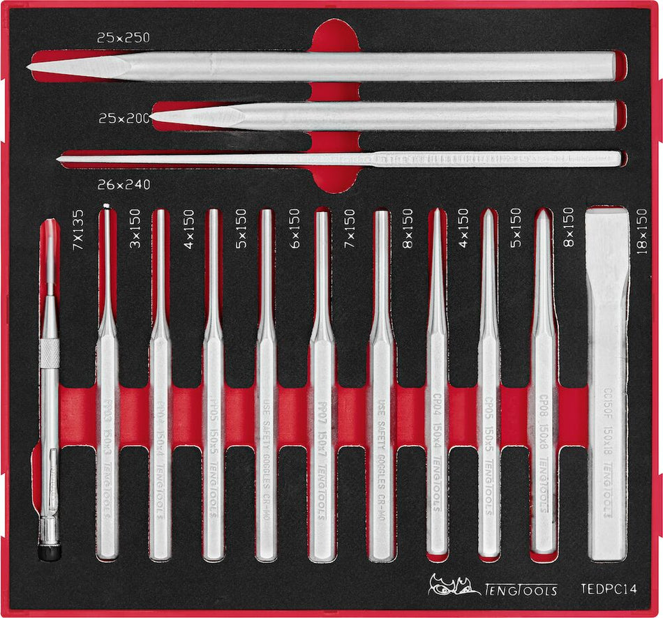 Teng Tools TEDPC14 Punsch & Chisel Set FOAM2 14 Pieces