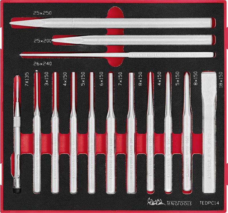 Teng Tools TEDPC14 Punsch & Chisel Set FOAM2 14 Pieces