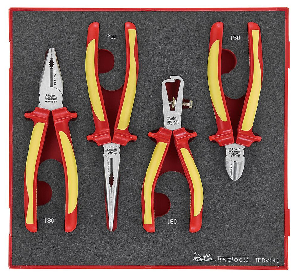 Teng Tools TEDV440 Insulated Plier Set FOAM2 4 Pieces