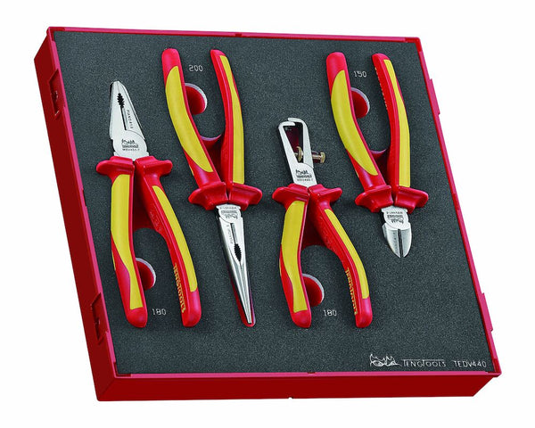 Teng Tools TEDV440 Insulated Plier Set FOAM2 4 Pieces