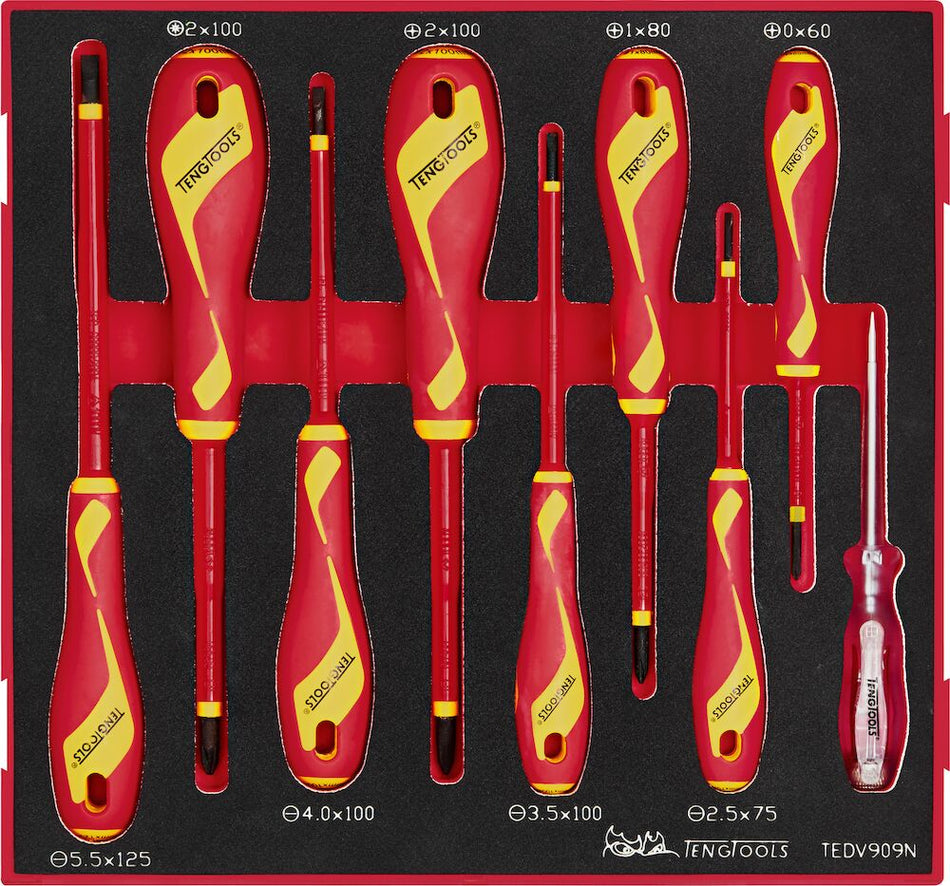 Teng Tools TEDV909N Insulated Screwdriver Set Mixed FOAM2 9 Pieces