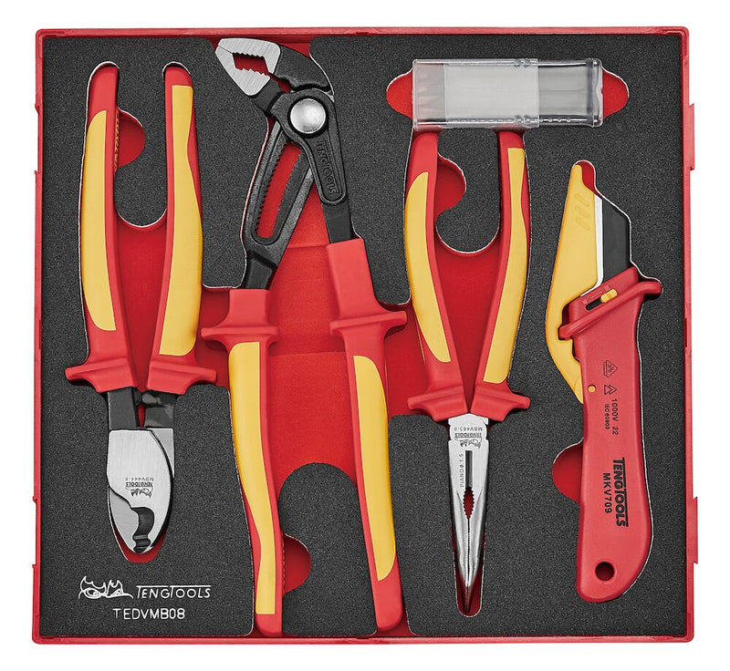 Teng Tools TEDVMB08 Insulated Plier & Knife Set FOAM2 8 Pieces