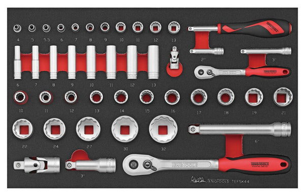 Teng Tools TEFSK44 1/4" and 1/2" Drive 12-point Socket Set 44 Piece