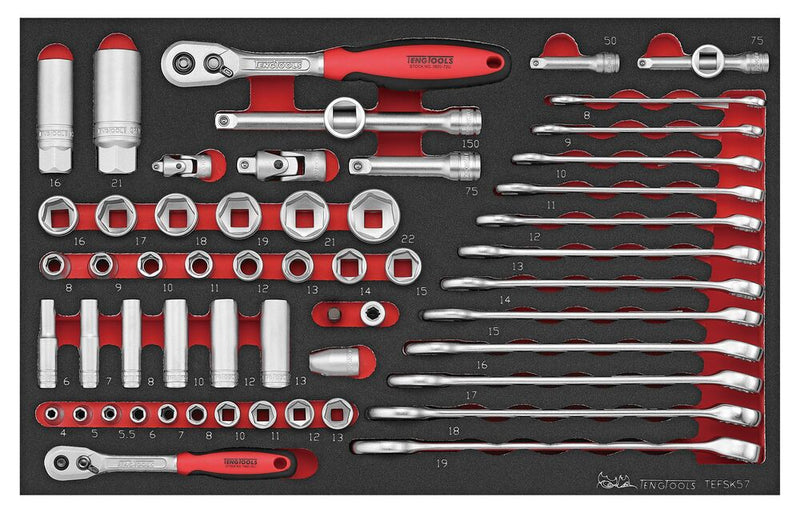 Teng Tools TEFSK57 Spanner and Socket Set 57 Pieces EVA Tray