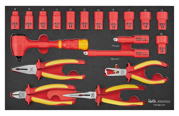 Teng Tools TEFSKV19 Insulated Socket & Pliers Set FOAM3 19 Pieces