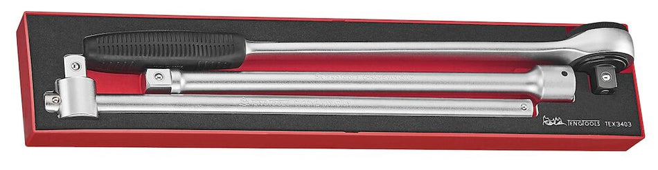 Teng Tools TEX3403 3/4" Ratchet & Accessories Set FOAMX4 3 Pieces
