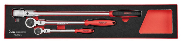Teng Tools TEXRF03 Long Arm Ratchet Flex Head Set FOAMX4 3 pieces