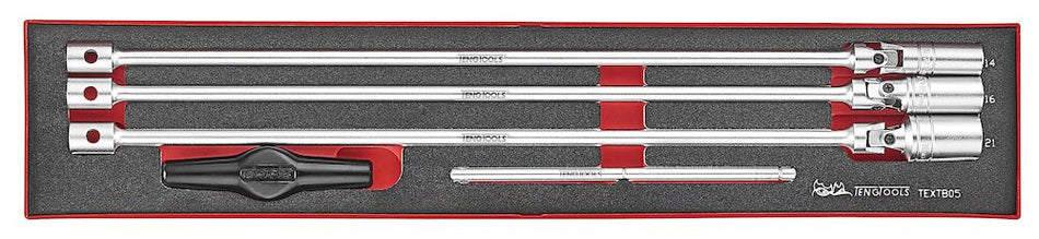 Teng Tools TEXTB05 3/8" T Bar Spark Plug Socket Set FOAMX4 5 Pieces