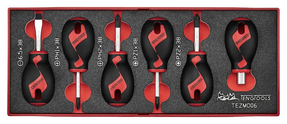Teng Tools TEZMD06 Stubby Screwdriver Set FOAMX2 6 Pieces