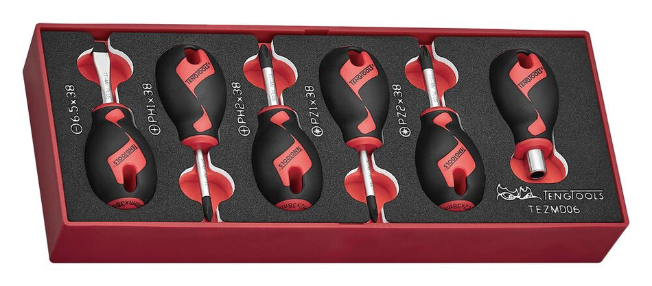 Teng Tools TEZMD06 Stubby Screwdriver Set FOAMX2 6 Pieces