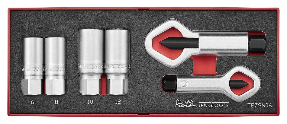 Teng Tools TEZSN06 Extractor and Nut Splitter Set FOAMX2 6 Pieces