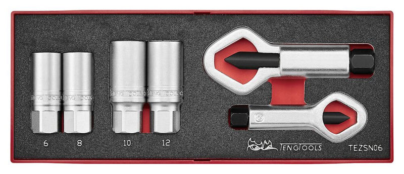Teng Tools TEZSN06 Extractor and Nut Splitter Set FOAMX2 6 Pieces