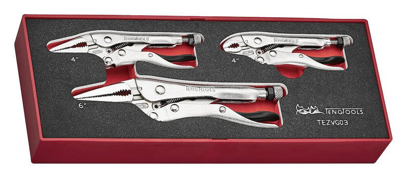 Teng Tools TEZVG03 Power Grip Plier Set FOAMX2 3 Pieces