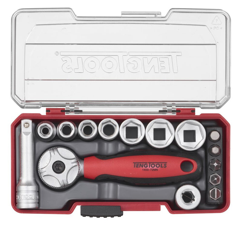Teng Tools TJ1415 1/4" Socket Set 6 pt With Belt Clip 15 Pieces