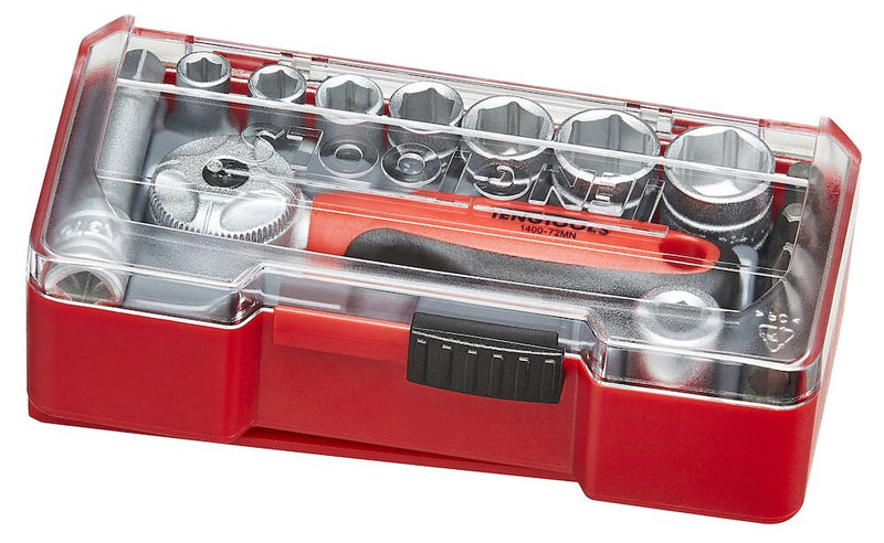 Teng Tools TJ1415 1/4" Socket Set 6 pt With Belt Clip 15 Pieces