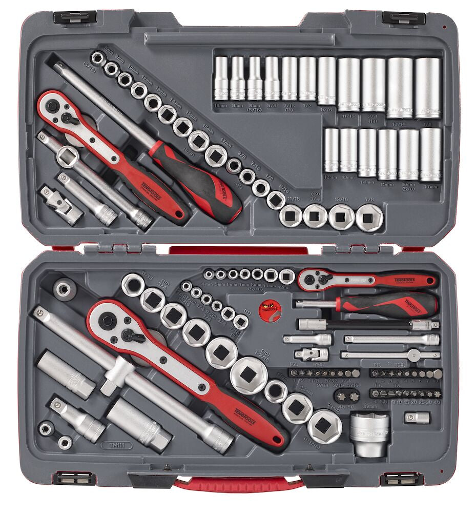Teng Tools TM111 MECCA PRO 1/4", 3/8" & 1/2" Socket Set mm/AF 111 Pieces