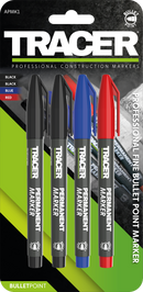 TRACER APMK1 4pc Pack of Permanent Markers - 2x Black, 1x Red & 1x Blue