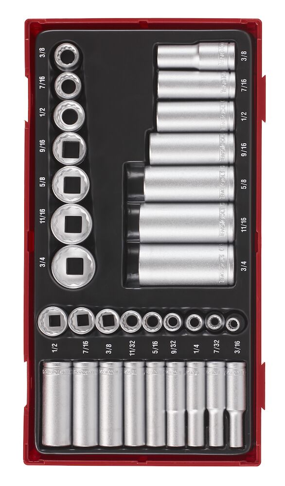 Teng Tools TTAF3212 1/4" & 3/8" Socket Set 12 pt AF TT1 32 Pieces