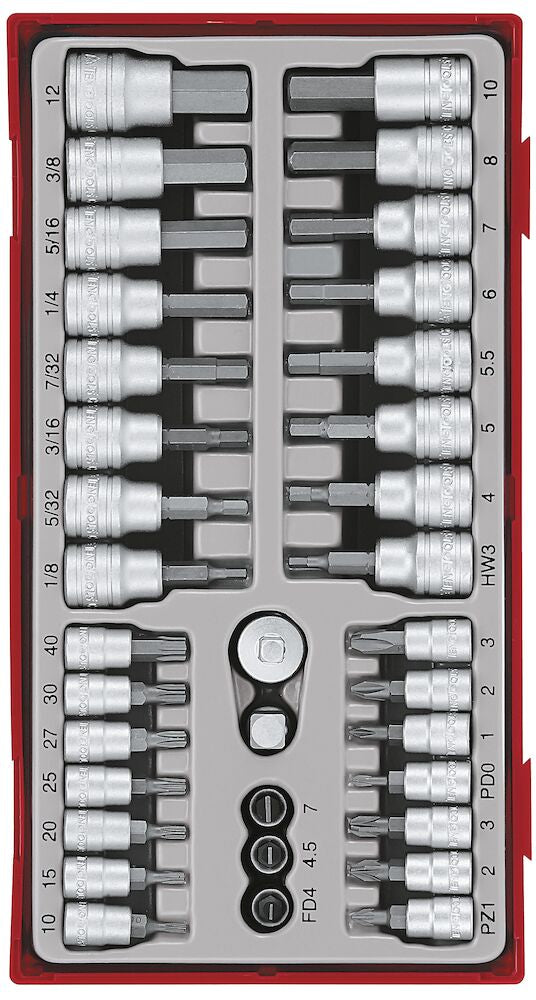 Teng Tools TTBS35 Socket Set 1/4" and 3/8" Drive Bit Sockets TT Tray