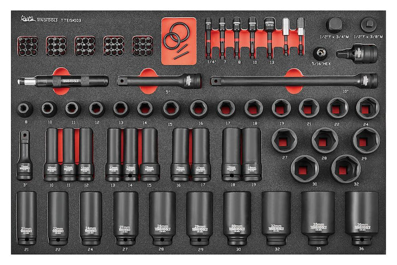 Teng Tools TTEISK103 1/2" square drive impact socket set 103 pieces