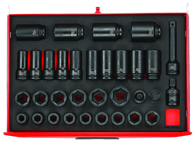 Teng Tools TTEISK33 Impact Socket Set 3/4" Drive 33 Pieces EVA Tray